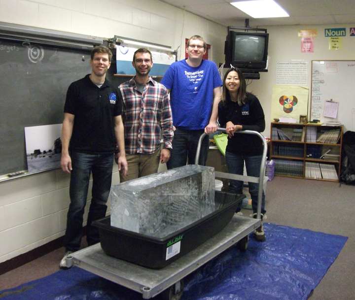 WIPAC researchers spent the morning visiting Greenwood elementary school and River Falls High School.  Fourth grade students investigated ice-drilling techniques similar to those used that the South Pole when building the IceCube Neutrino Observatory.